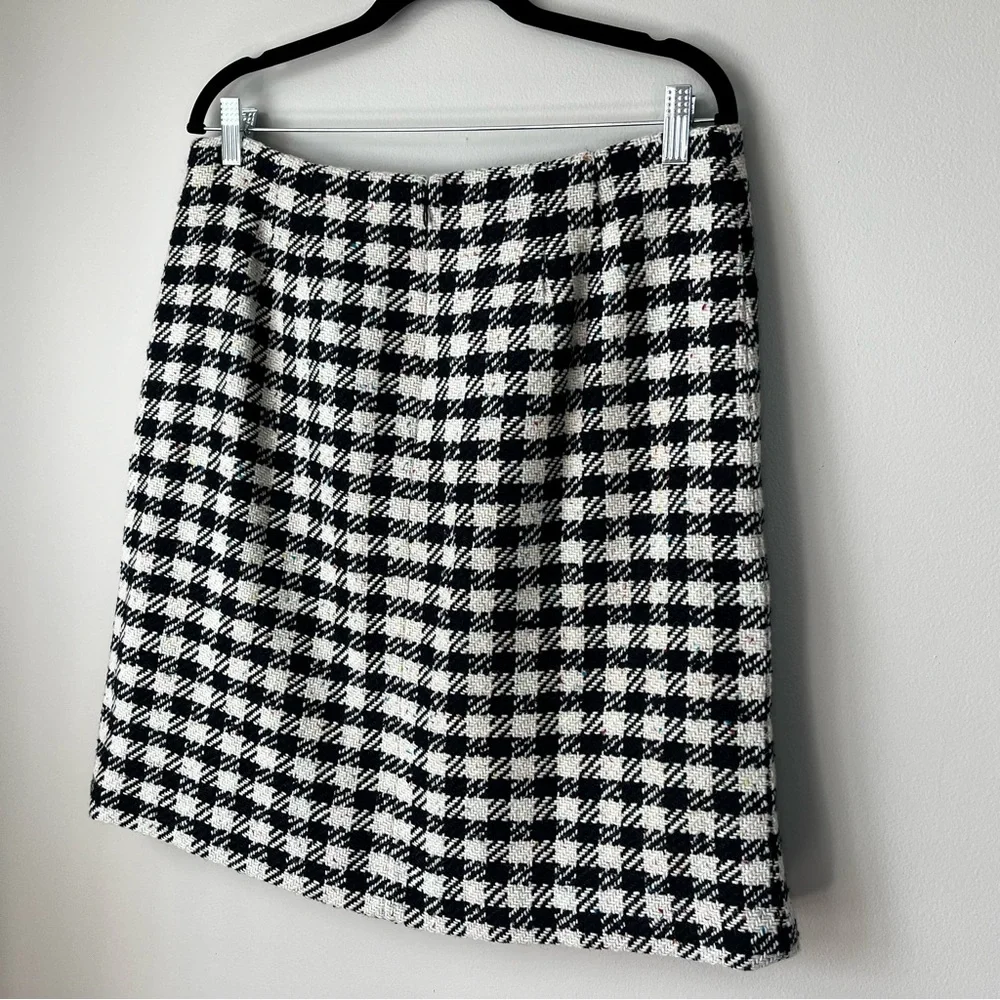 NWT Talbots Women's 12 Multicolor Houndstooth Tweed Mini Skirt Gold Buttons